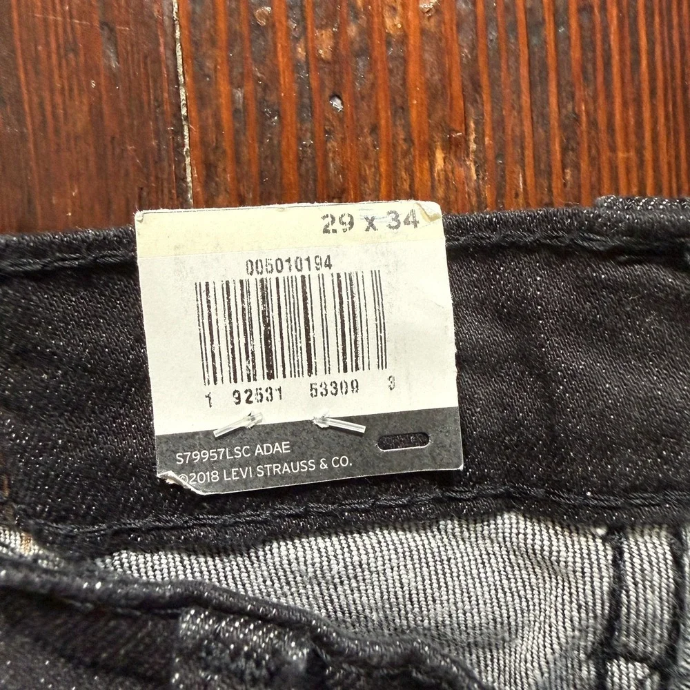 Levis 501 Jeans Mens 29x34 Black‎ Stretch Straight Leg Button Fly NWT
